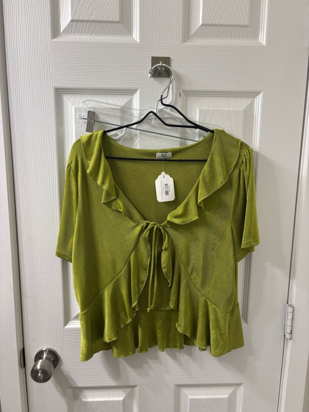 Ruffle Tie-Front Short Sleeve Blouse - Lime Green
